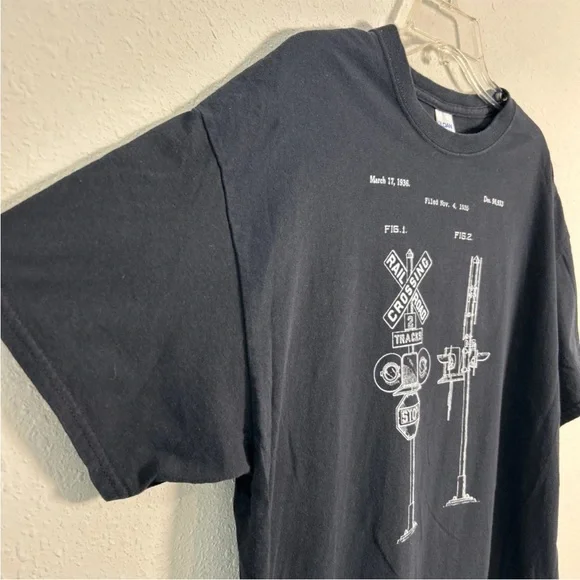 Railroad Crossing Signal Patent Shirt Men’s Lg Railroad Engineer 1936 Gildan Y2K - Picture 6 of 10